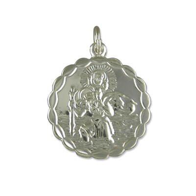 #ad Sterling Silver Small Round Double Sided St Christopher Pendant GBP 42.27