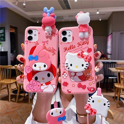 For iPhone 15 Pro Max 14 13 12 11 X 6 7 8 Cute Hello Kitty 3D Phone Holder Case $4.99