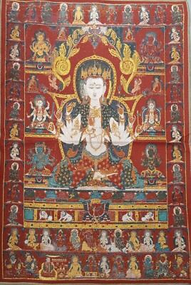 36quot; Tibetan Silk Satin 3 Head 6 Arms Guan Yin Goddess Buddha Thangka mural $12.90