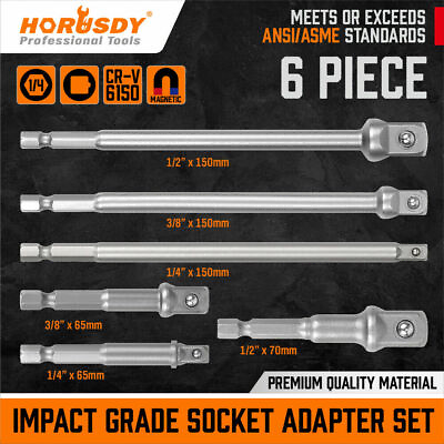 #ad 6 pc 6quot; amp; 3quot; Impact Grade Socket Adapter Set 1 4quot; 3 8quot; 1 2quot; Drive 1 4quot; Hex Shank $9.82