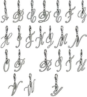 #ad Sterling Silver Any A Z Script Alphabet Letter Initial Charm w Lobster Clasp $15.99