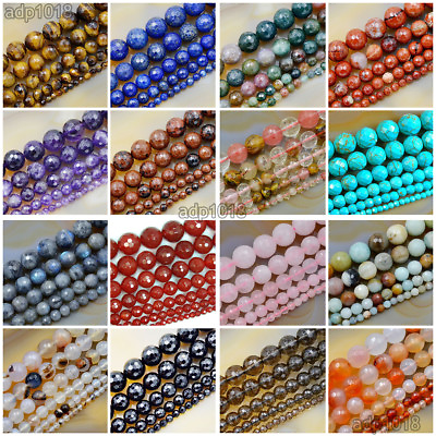#ad Natural Gemstones Faceted Round Spacer Loose Beads 15.5#x27;#x27; 4mm 6mm 8mm 10mm 12mm $5.99