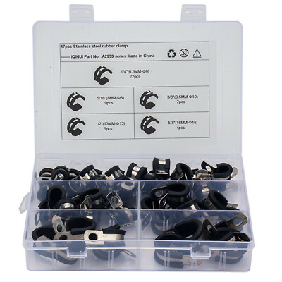 Car Brake Fuel Wire Retaining Clamps Rubber Lined Stainless Steel P Clips 47Pcs $24.20