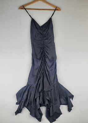 BETSEY JOHNSON Dress Womens 2 Black 100% Silk Mermaid Flare Morticia Fishtail $150.00