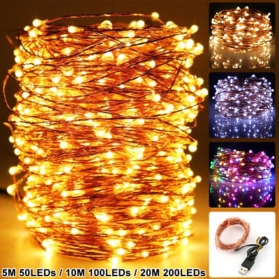 USB Plug In 50 100 200 LED Fairy String Lights Micro Copper Wire Xmas Garden US $8.36