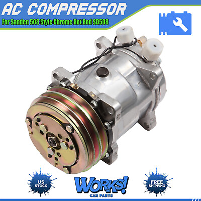 #ad A C Conditioning Compressor For Sanden 508 Style Chrome Hot Rod SD508 $89.09