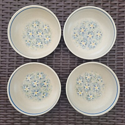 #ad Lenox Dewdrops Cereal Bowls Floral Blue Trim Temper Ware Ceramic USA Set of 4 $39.99