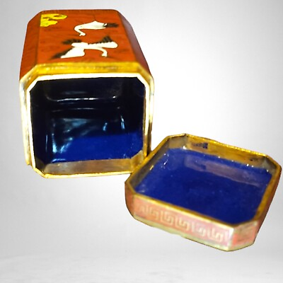 Chinese Cloisonne 2.25quot; Covered Lidded Pill Box crane Enamel small signed mark $99.00
