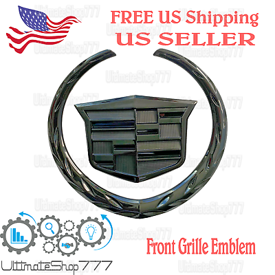 Cadillac Front Grille Emblem Hood Badge Black Logo 6 inch $25.00