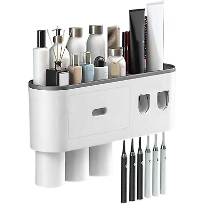 #ad Wall Mounted Toothbrush Holder Automatic Toothpaste Dispenser with Drawer Tray $21.34