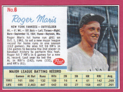 #ad 2022 1962 Cereal Card #6 Roger Maris New York Yankees $6.95