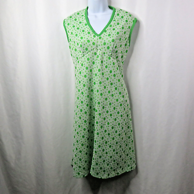 #ad Vintage Green White Polka Dot Dress early 1960s Sleeveless Knit Handmade Mod $38.75