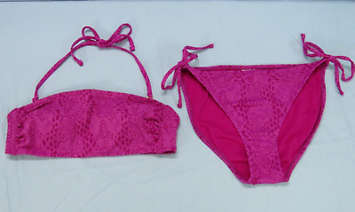 #ad XHILARATION Fuchsia SNAKE PRINT Lightly Padded TWO PIECE Swimsuit BIKINI Sz L $9.45