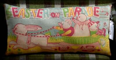Easter antique old on parade chicks duck rabbit wagon vintage pillow decorative $34.99