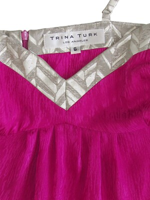 #ad *SALE * Trina Turk Magenta Pink Silver Metallic Sleeveless Silk Blouse Top sz 6 $29.99