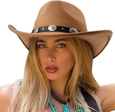 DRESHOW Faux Felt Western Cowboy Cowgirl Hat for Women Men Fedora Outdoor Wide B $54.98