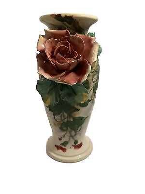 #ad Delicate Rose Appliqué Bud Vase Made In Italy $24.99