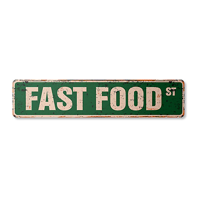 #ad FAST FOOD Vintage Street Sign hamburgers pizza chicken american greasy $13.99