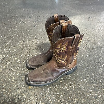 #ad Justin Driller Brown Pull On Square Toe Leather Work Boot Size 11D Style WK4681 $39.99