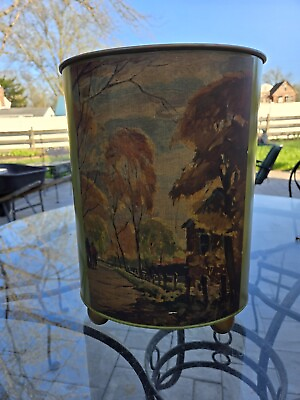 Plymouth Tole Trash Can Waste Basket Hand Painted Vintage $45.77