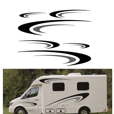 #ad Car RV Body Side Stickers Black Gray Camper Trailer Vinyl Graphics Decals Kit $36.89