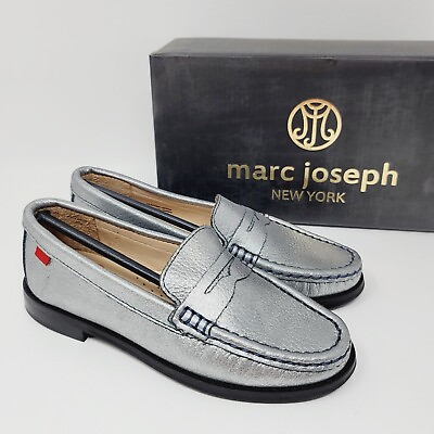 #ad Marc Joseph Kids Loafers Sz 12 East Village Casual Shoes Platinum Leather Girls $24.54