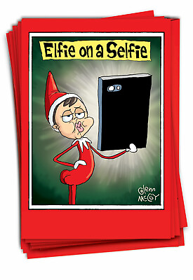 #ad B5860 Set Of 12 Elfie on a Selfie Christmas Joke Greeting Cards funny card $21.95