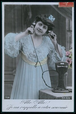 #ad ai10 Telephone phone fantasy Edwardian lady original old 1910s photo postcard $5.00