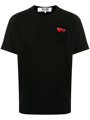 #ad COMME DES GARCONS CDG PLAY DOUBLE HEART LOGO BLACK T SHIRT SMALL $91.00