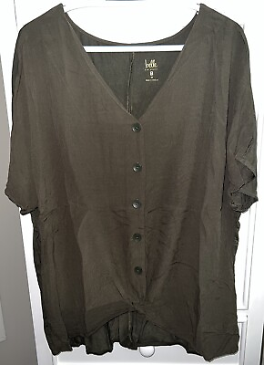 #ad Belle by Kim Gravel dark green twist front knit back button down shirt Size 1X $6.29