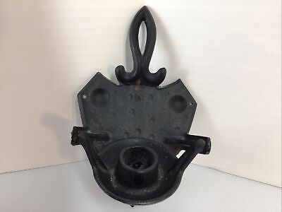 #ad vintage black iron wall candleholder use ourside or inside. rare $38.00