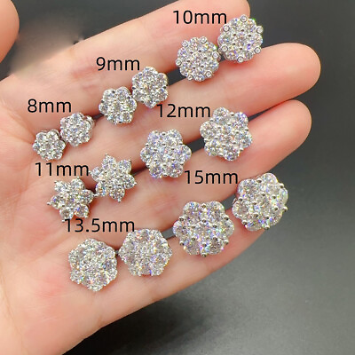 #ad Real Moissanite Flower Stud Earrings 14k Gold Plated 925 Silver Hiphop Screwback $159.70