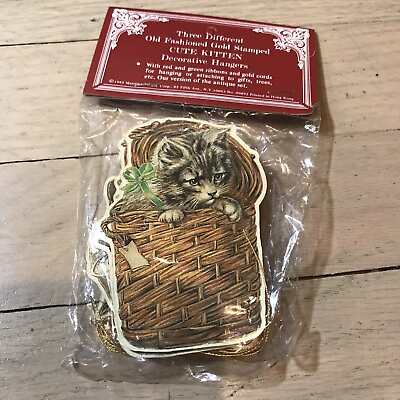 #ad 6 Vintage Merrimack Cute Kittens Ornaments Gold Stamped Die Cut New 2quot; 3quot;H $19.95