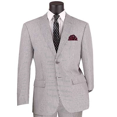 VINCI Men#x27;s Black Striped Seersucker 2 Button Modern Fit Suit 100% Cotton NEW #ad $100.00