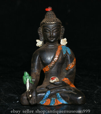 #ad 3.4quot; Old Tibet Meteorite Iron Shakyamuni Amitabha Buddha Statue Sculpture EUR 90.00