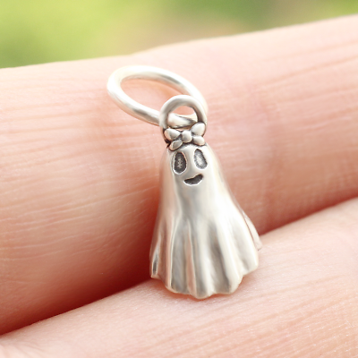 #ad Ghost Spooky Charm Dangle Pendant 3D In Real 925 Sterling Silver Halloween Gift $12.98