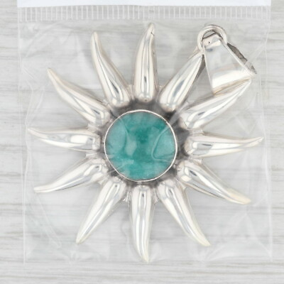 #ad New Flower Pendant Sterling Silver Celestial Sun Statement Green Resin $24.99