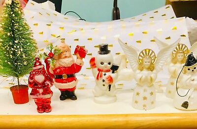 #ad Vintage Plastic Christmas Figures Snowmen Reindeer Santa’s Angels Tree $49.00