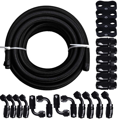 #ad 6AN 8AN 10AN 10FT 20FT CPE Braided Nylon Fuel Line Kit Fuel Hose End Fittings $12.99