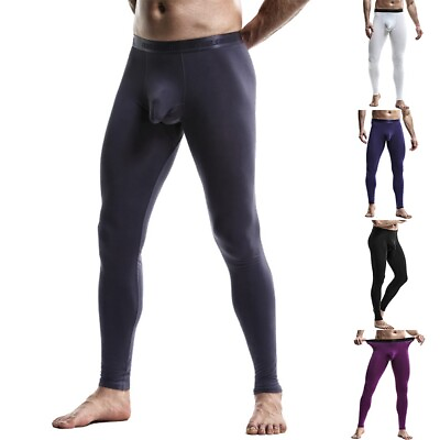 Mens Thermal Underwear Bulge Pouch Leggings Stretchy Long John Pants Bottoms $19.82