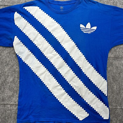 Adidas Shirt Mens 2X Blue White Trefoil Logo Graphic Print Cotton Short Sleeve $4.95