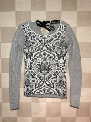 #ad Desigual By Lacroix Women Geometric Print Gray Sweater Size M GBP 33.00