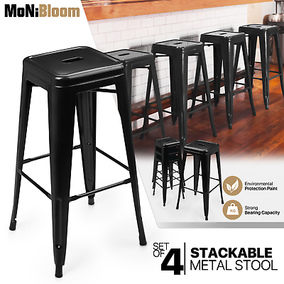 #ad 30quot;Black 4 PACK STACKABLE METAL STOOL Home Kitchen Counter Bar Table Iron Seat $154.99