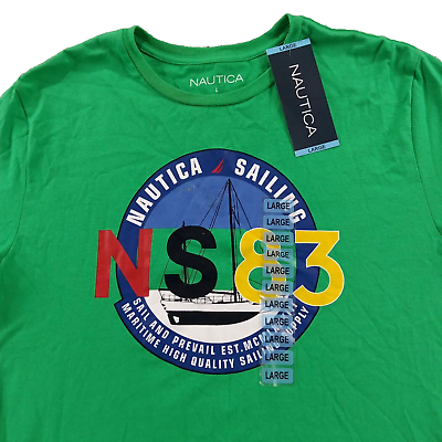 #ad NEW Nautica Shirt Men#x27;s Size L Green Sailing Graphic Sustainably Crafted $20.00