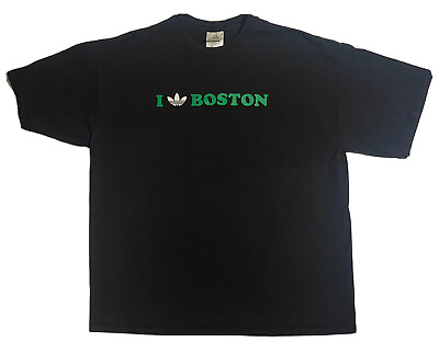 Vintage Adidas Boston T Shirt Mens XL I Love Spellout Trefoil Black Logo Tee VTG #ad $28.00