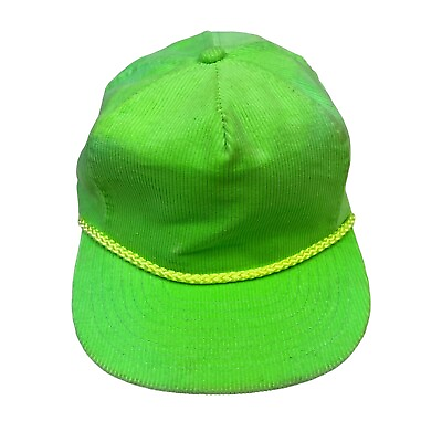 Neon Green Corduroy Baseball Cap Women Cotton Rope Trim Nissin Zipper Back OSFA $12.59