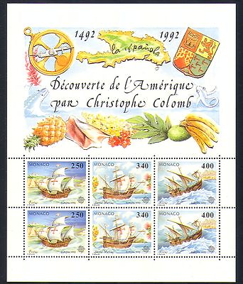 Monaco 1992 Columbus Sailing Ships Transport Exploration Nautical 6v sht n33763 GBP 23.95