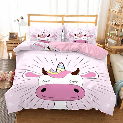 #ad Cows Unicorn Duvet Cover Pillowcase Bedding Set Single Double Quilt Cover Set AU $25.00