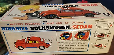 #ad Vintage King Size Volkswagen Sedan Tin Car Bandai Battery Operated  14quot; red $200.00