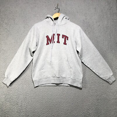 MIT Hoodie Mens Small Gray Pullover Sweatshirt Logo Graphic Print Cotton $19.84